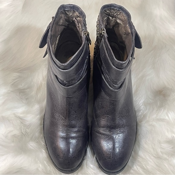 Faryl Robin Dark Grey Gold Studded Leather Booties - Picture 2 of 12